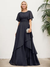 A-line Scoop Floor-Length Chiffon Mother of the Bride Dress With Pleated Sequins Beading